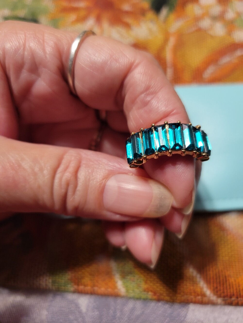 Gold-Setting Blue Crystal Ring - Women Jewelry Size 7.5